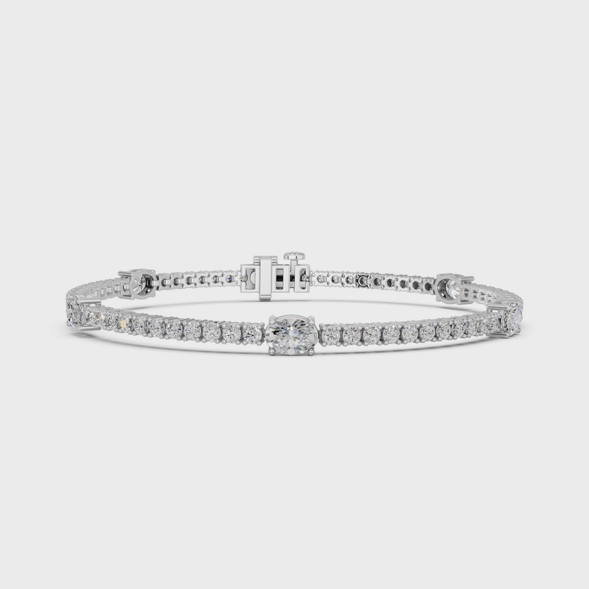 Oval Lab Diamond Stationed Tennis Bracelet in 14K White Gold – video