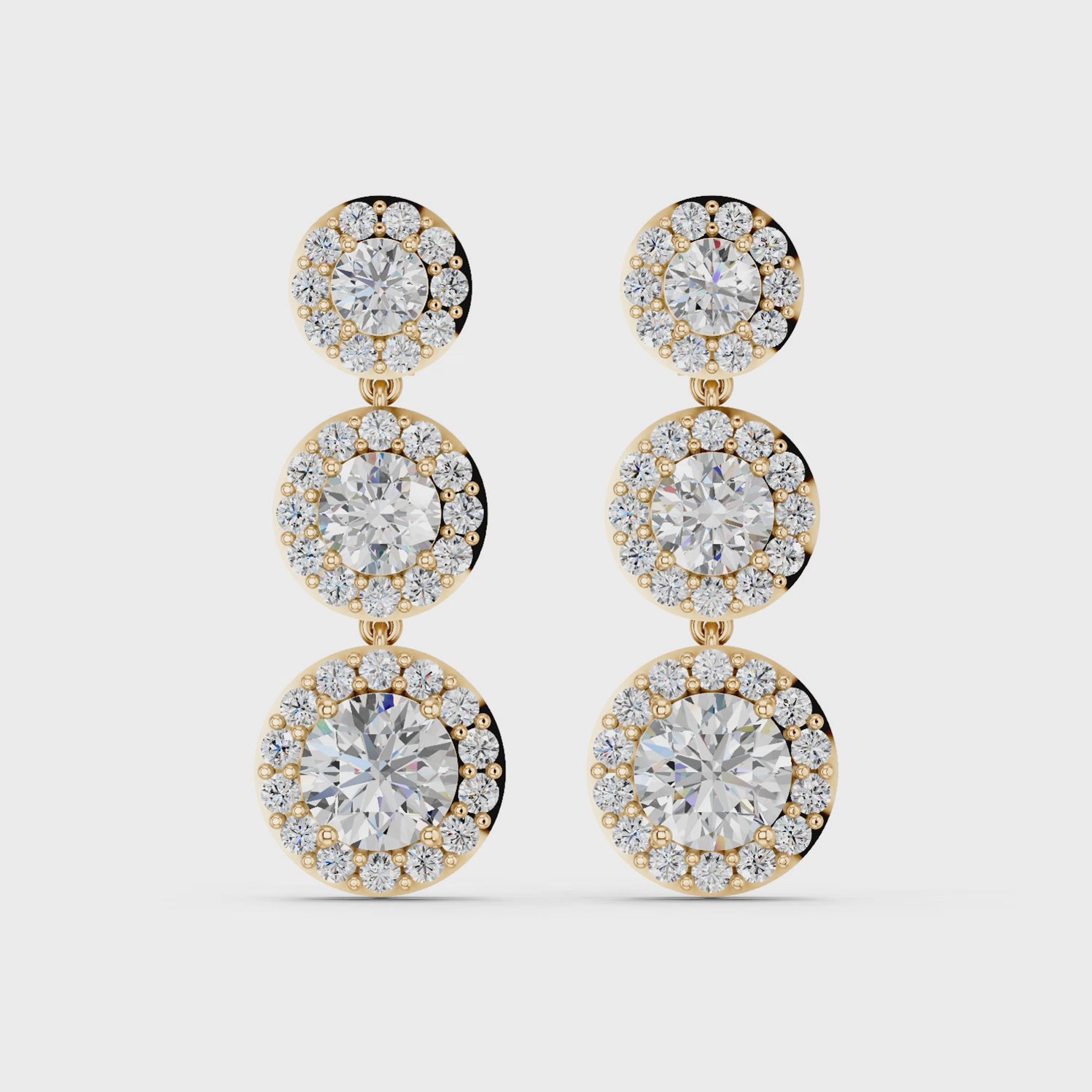 Round Lab Diamond Linear Earring in 14K Yellow Gold – video