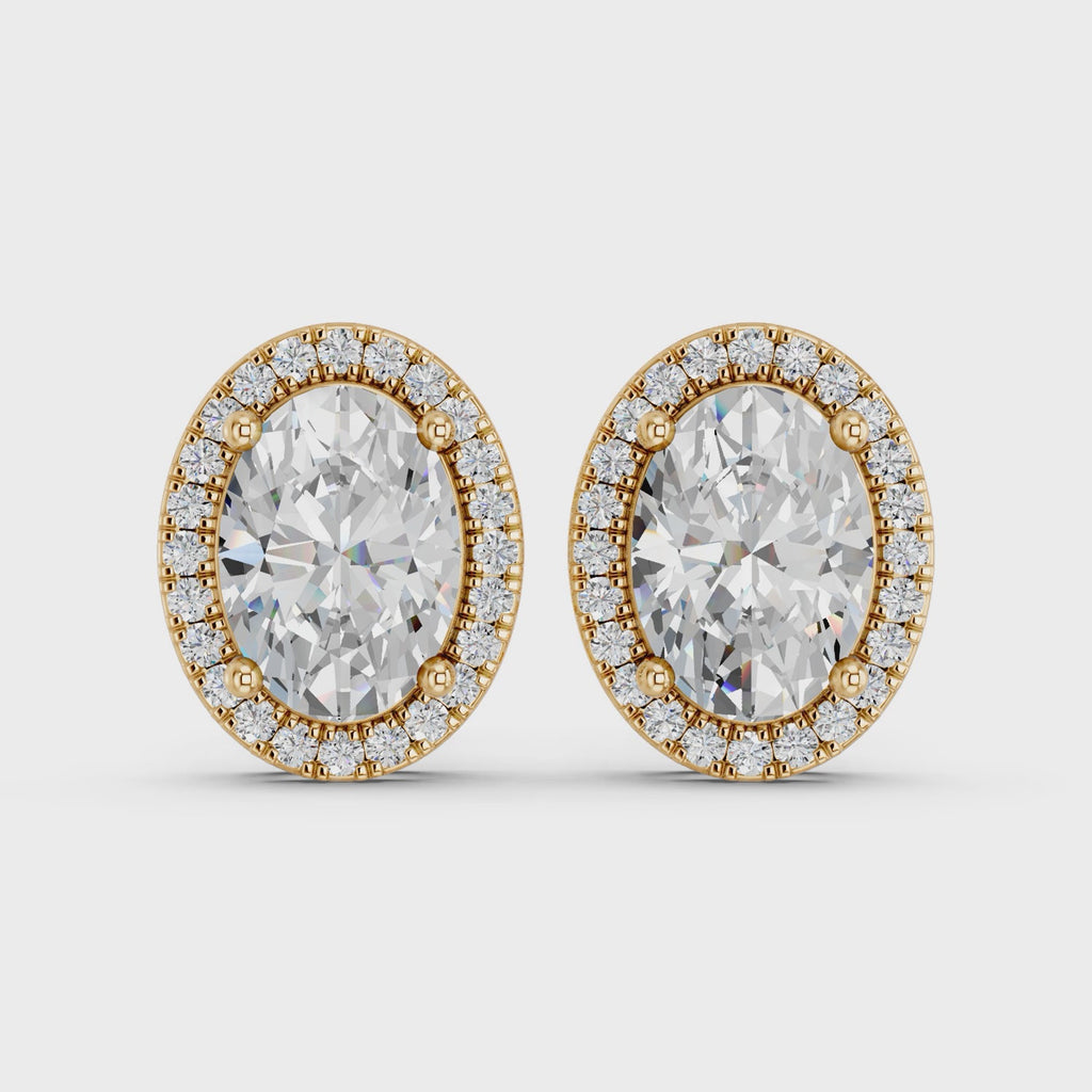 Oval Lab Diamond Halo Stud in 14K Yellow Gold – video