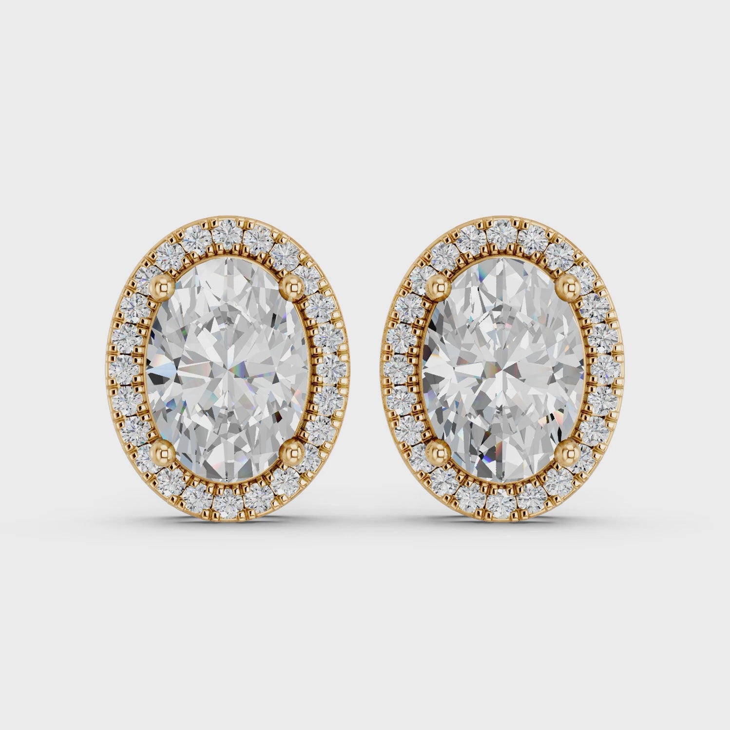 Oval Lab Diamond Halo Stud in 14K Yellow Gold – video