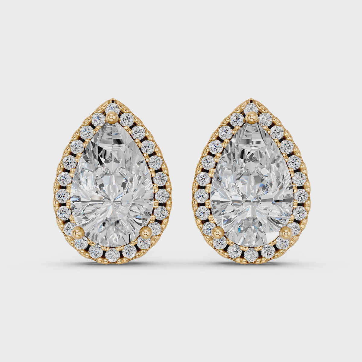 Pear Lab Diamond Halo Stud in 14K Yellow Gold – video