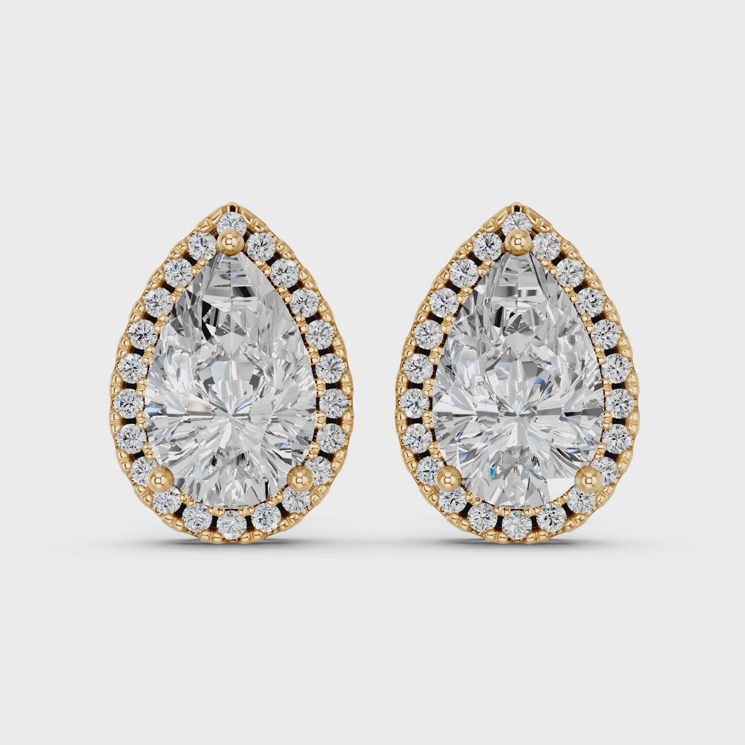Pear Lab Diamond Halo Stud in 14K Yellow Gold – video