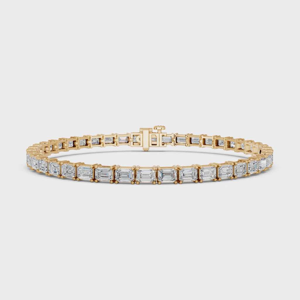 Emerald Cut Lab Diamond E-W Tennis Bracelet in 14K Yellow Gold – video