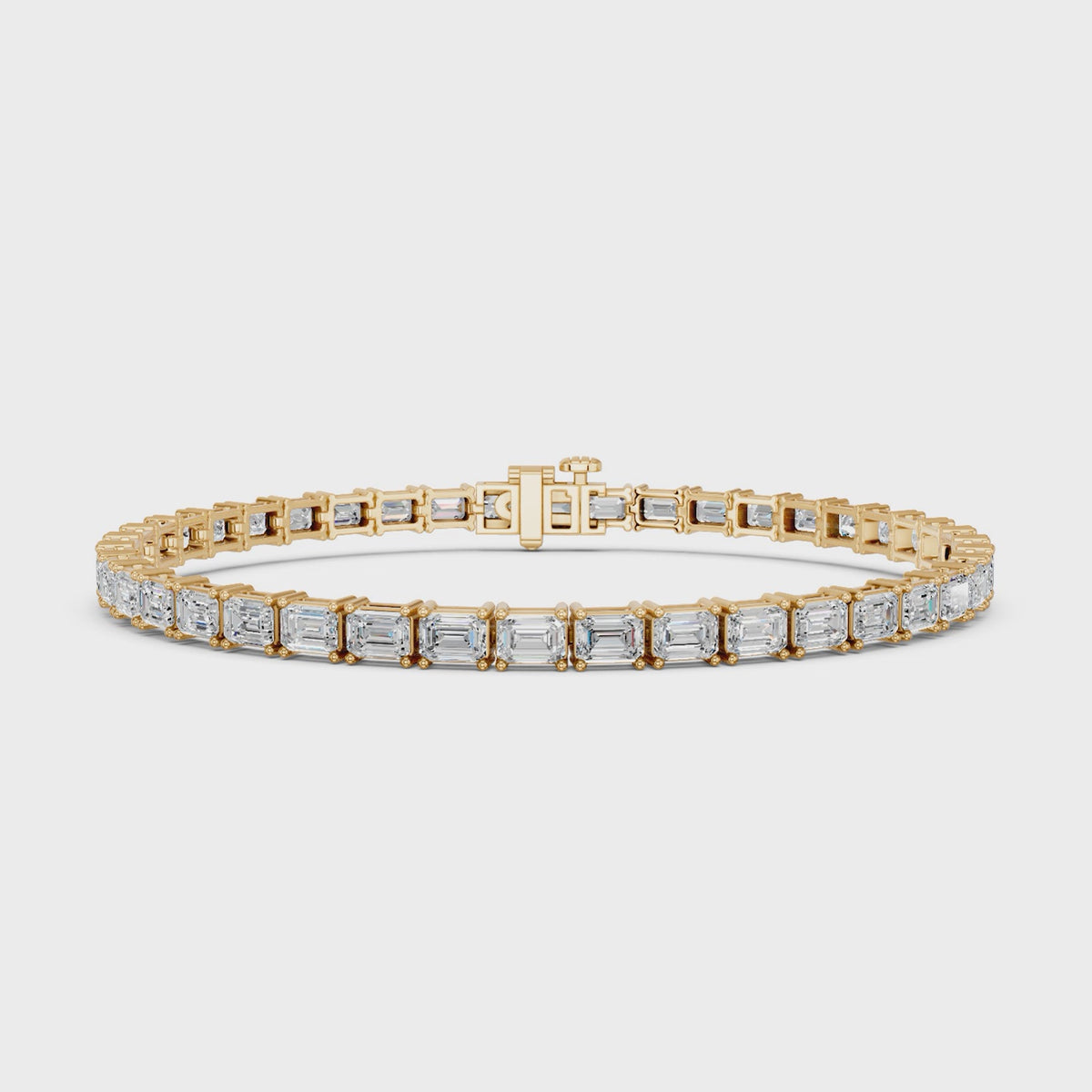 Emerald Cut Lab Diamond E-W Tennis Bracelet in 14K Yellow Gold – video