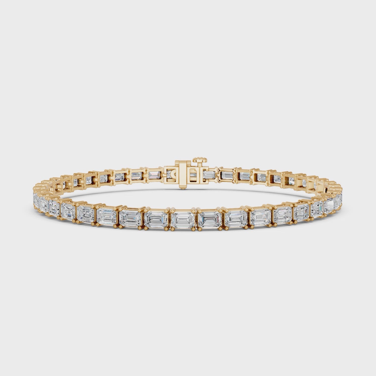 Emerald Cut Lab Diamond E-W Tennis Bracelet in 14K Yellow Gold – video