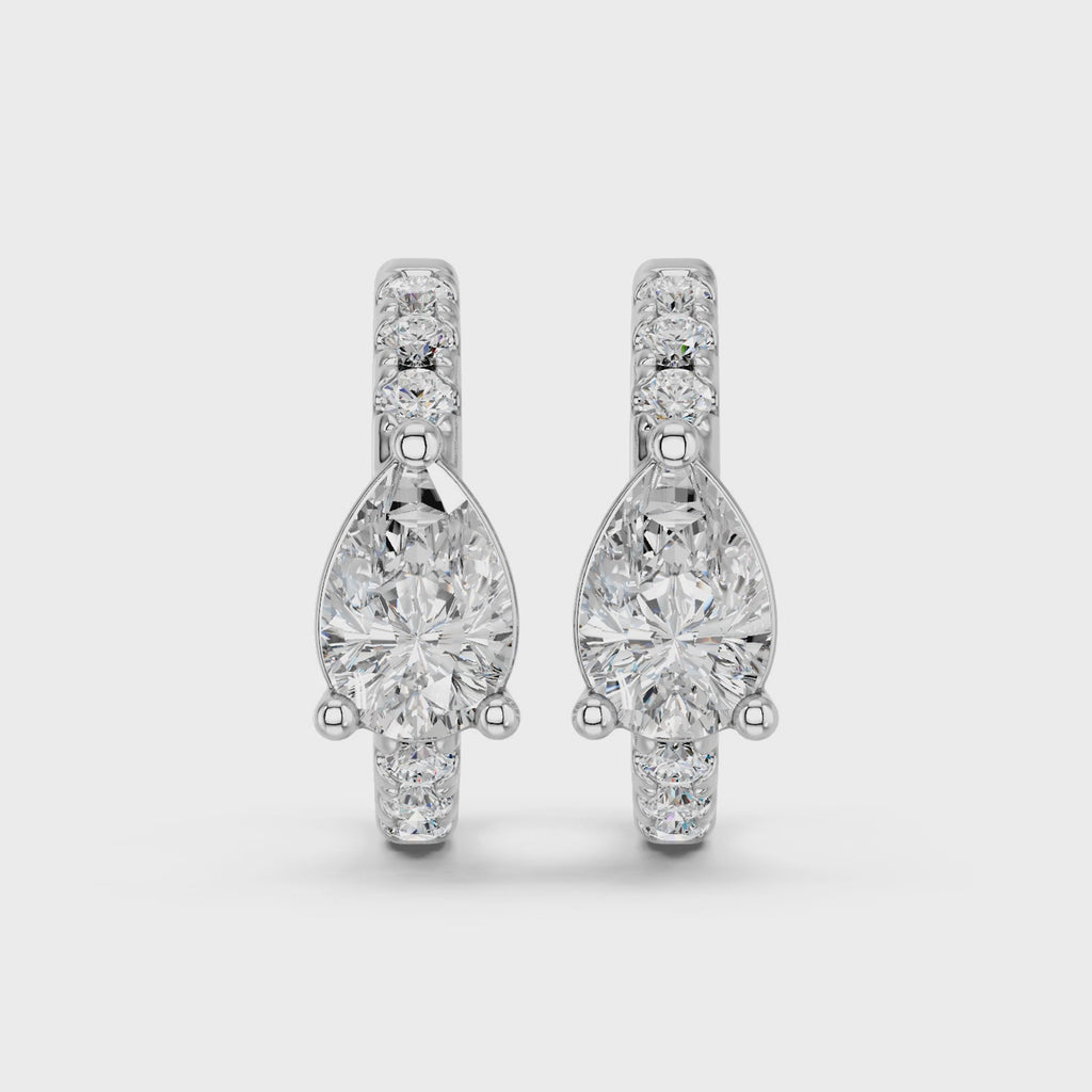 Pear Lab Diamond Hoop Earring in 14K White Gold – video