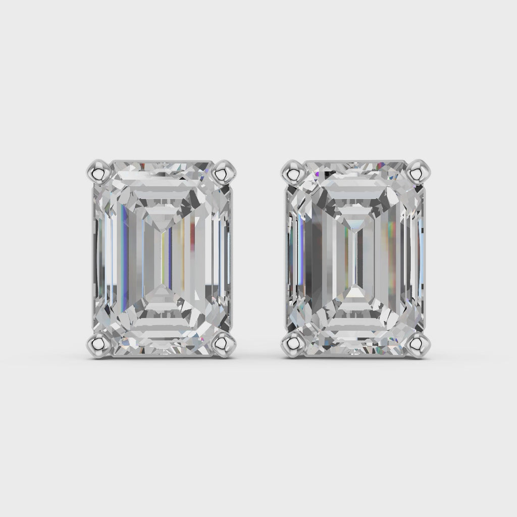 Emerald Cut Lab Diamond Solitaire Stud in 14K White Gold – video