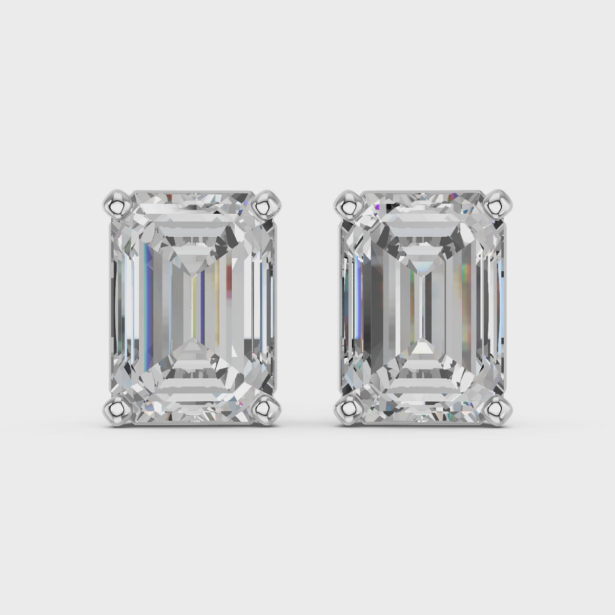 Emerald Cut Lab Diamond Solitaire Stud in 14K White Gold – video