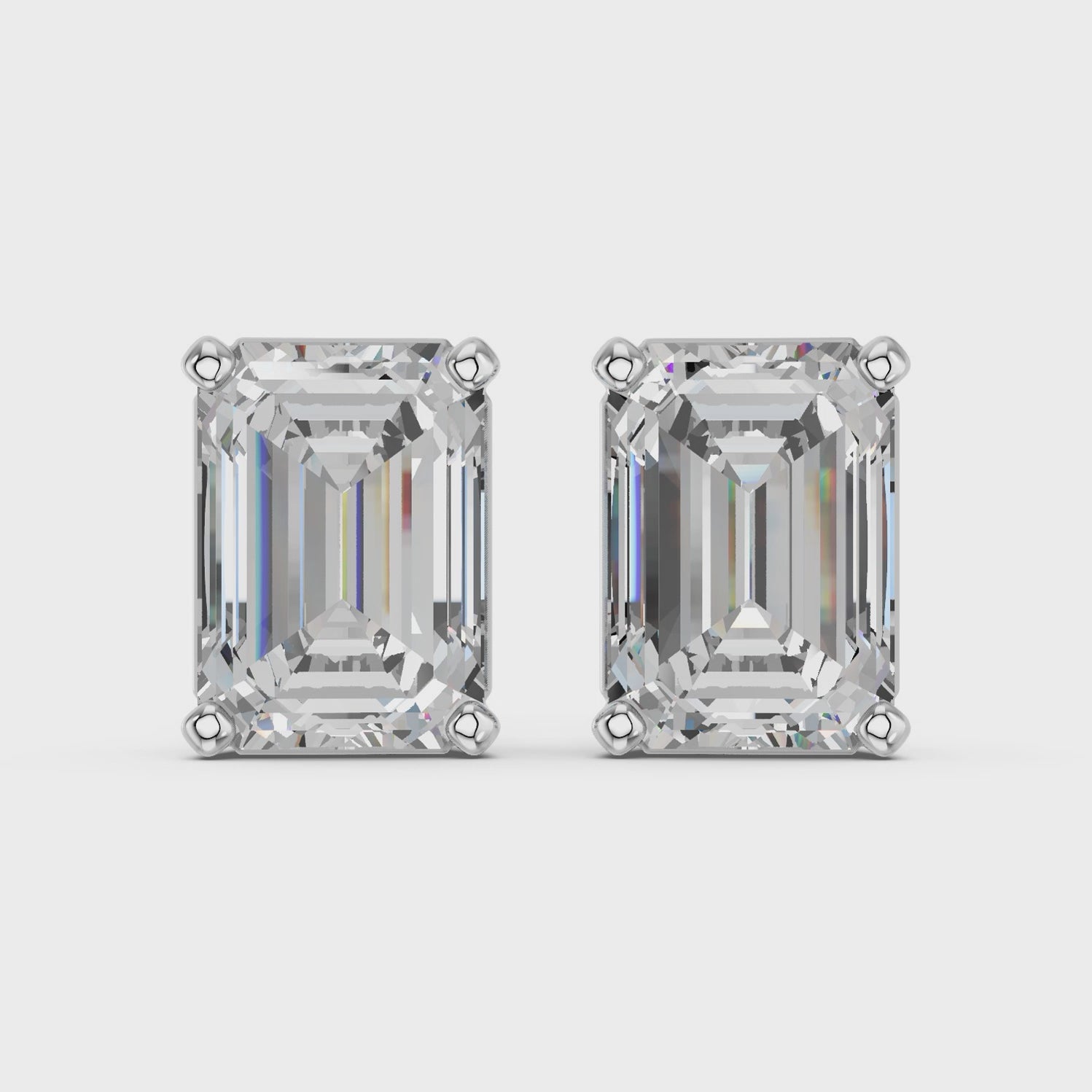 Emerald Cut Lab Diamond Solitaire Stud in 14K White Gold – video