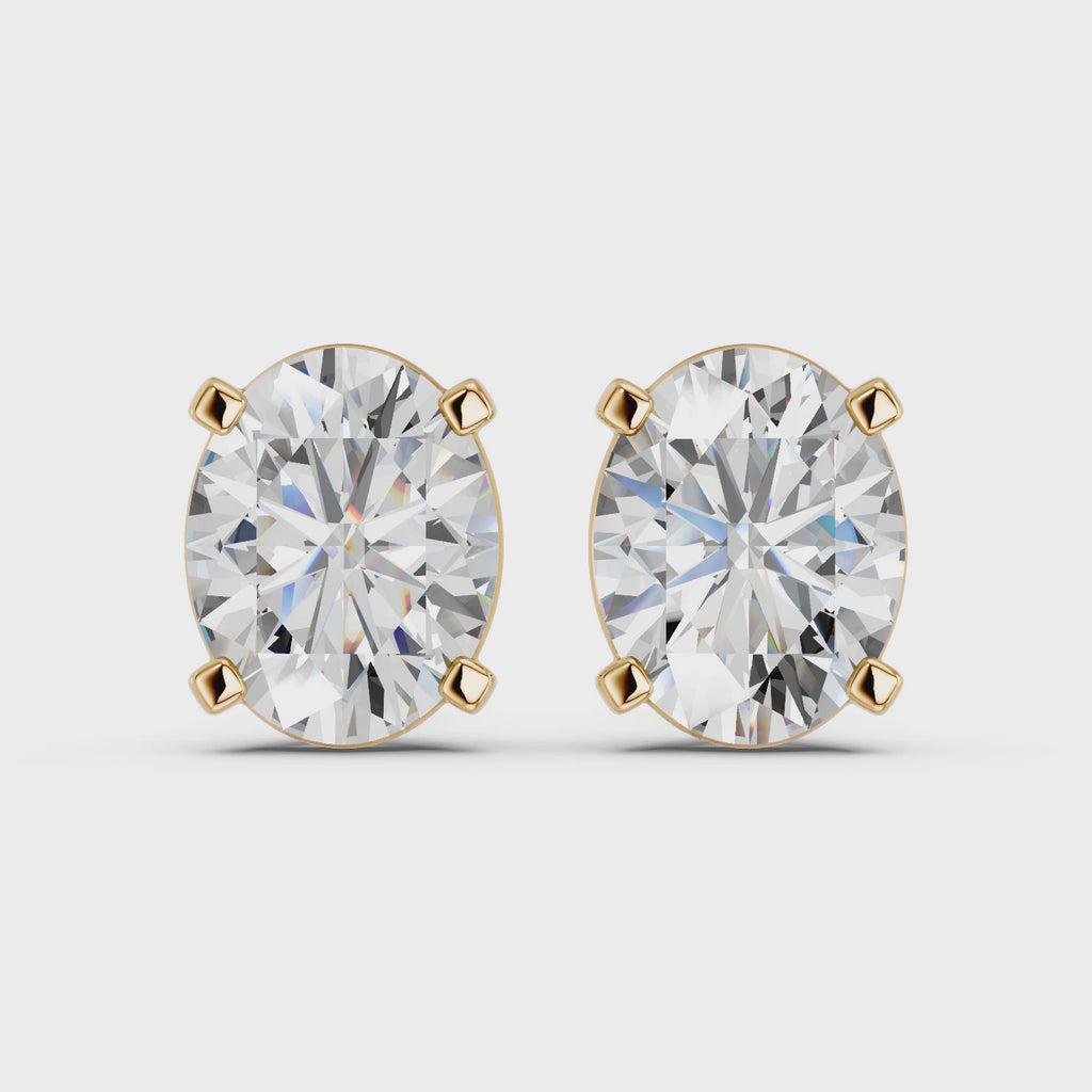 Oval Lab Diamond Solitaire Stud in 14K Yellow Gold – video