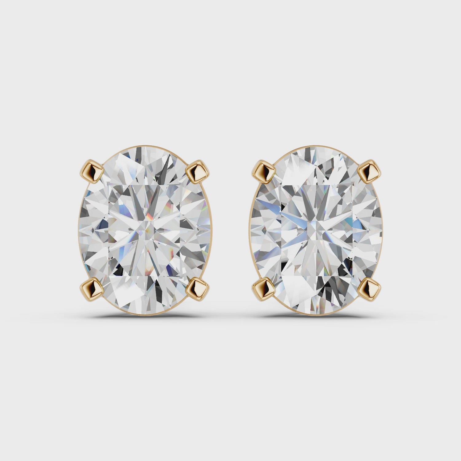 Oval Lab Diamond Solitaire Stud in 14K Yellow Gold – video