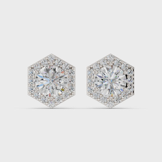 Round Lab Diamond Halo Stud in 14K White Gold – video