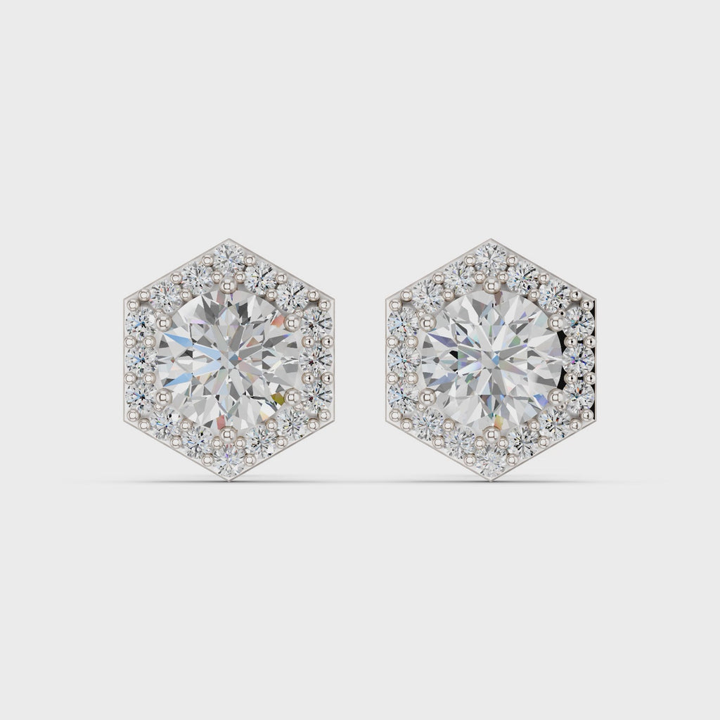 Round Lab Diamond Halo Stud in 14K White Gold – video