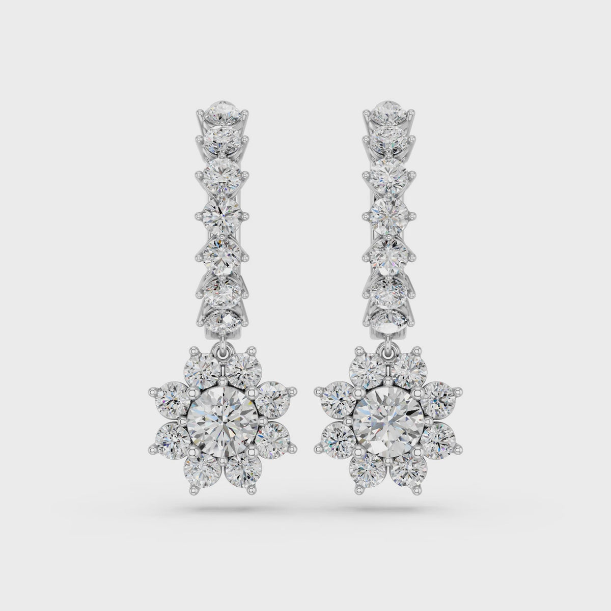 Round Lab Diamond Dangle Drop Hoop Earring in 14K White Gold – video