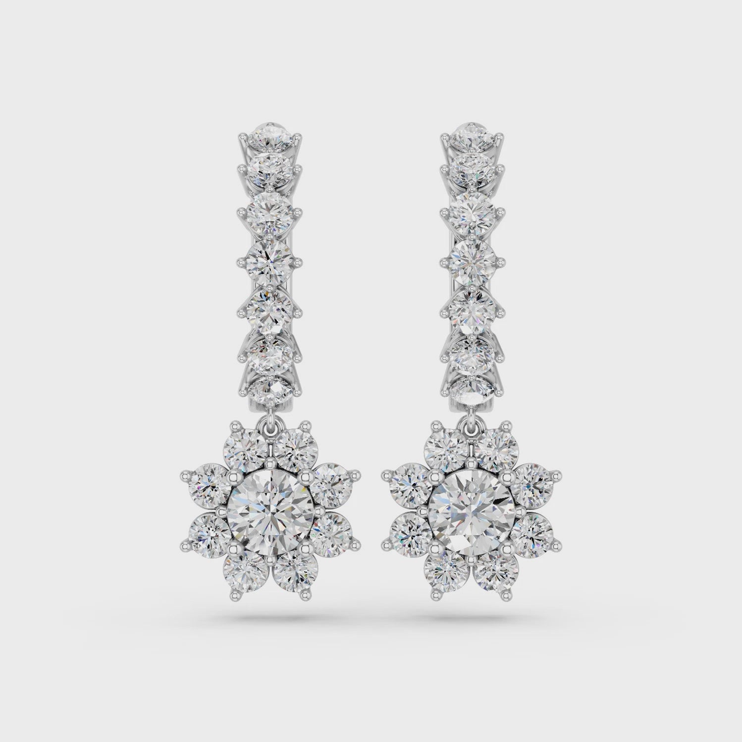 Round Lab Diamond Dangle Drop Hoop Earring in 14K White Gold – video