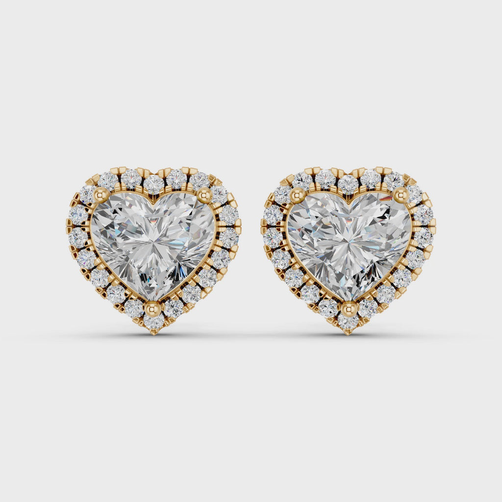Heart Lab Diamond Halo Stud in 14K Yellow Gold – video