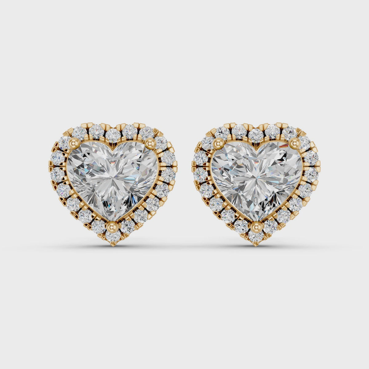 Heart Lab Diamond Halo Stud in 14K Yellow Gold – video