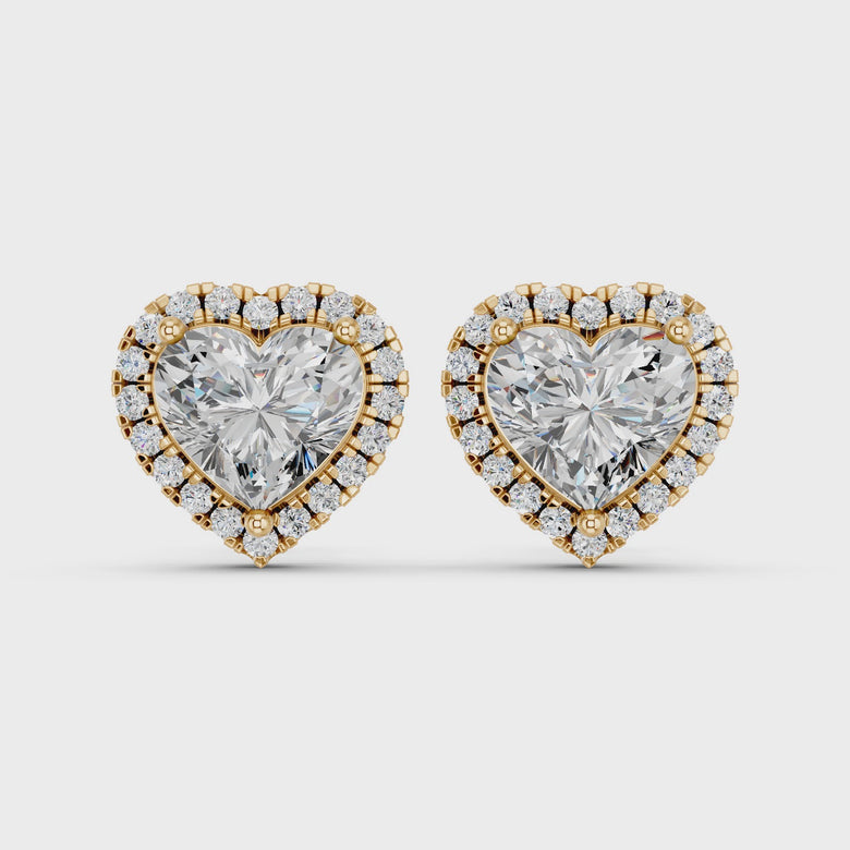 Heart Lab Diamond Halo Stud in 14K Yellow Gold – video