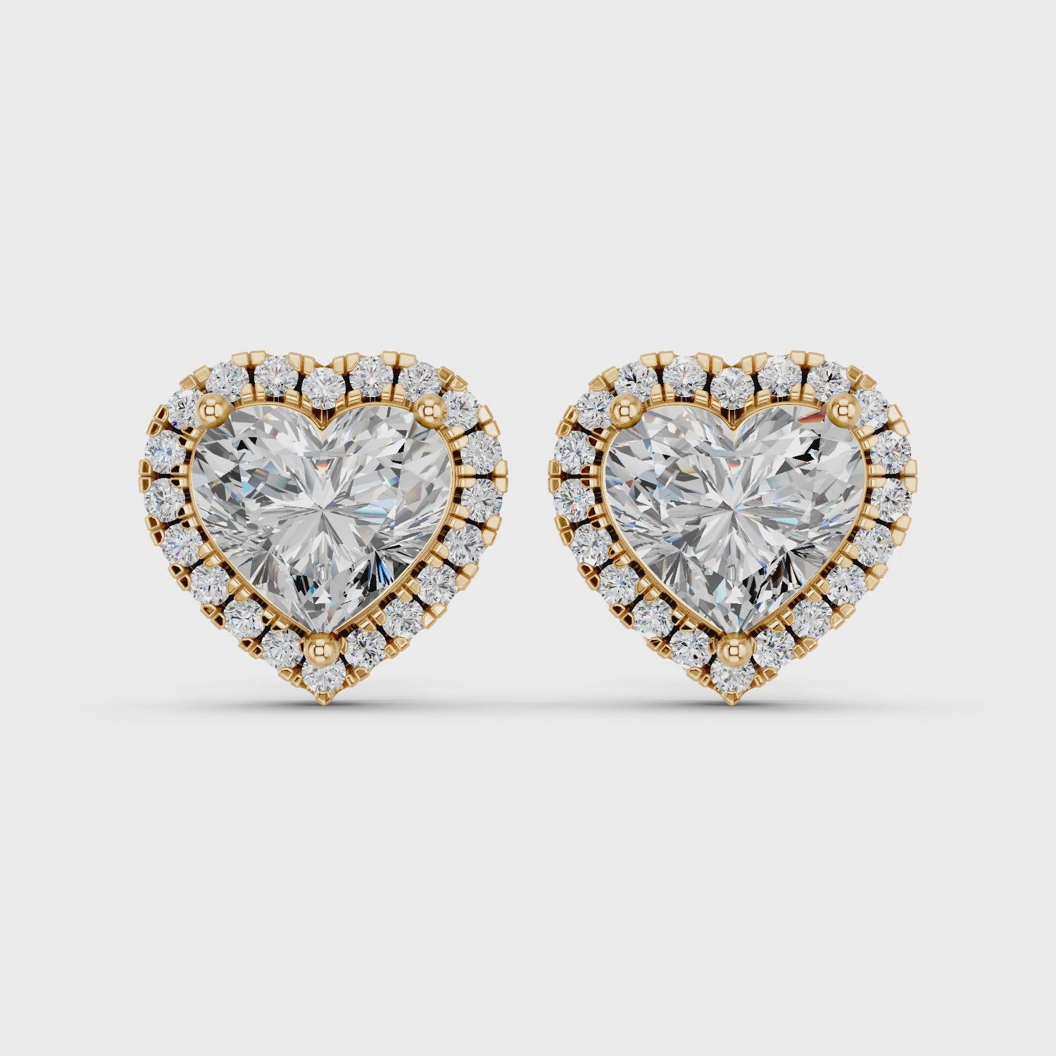 Heart Lab Diamond Halo Stud in 14K Yellow Gold – video