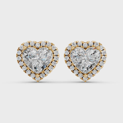 Heart Lab Diamond Halo Stud in 14K Yellow Gold – video