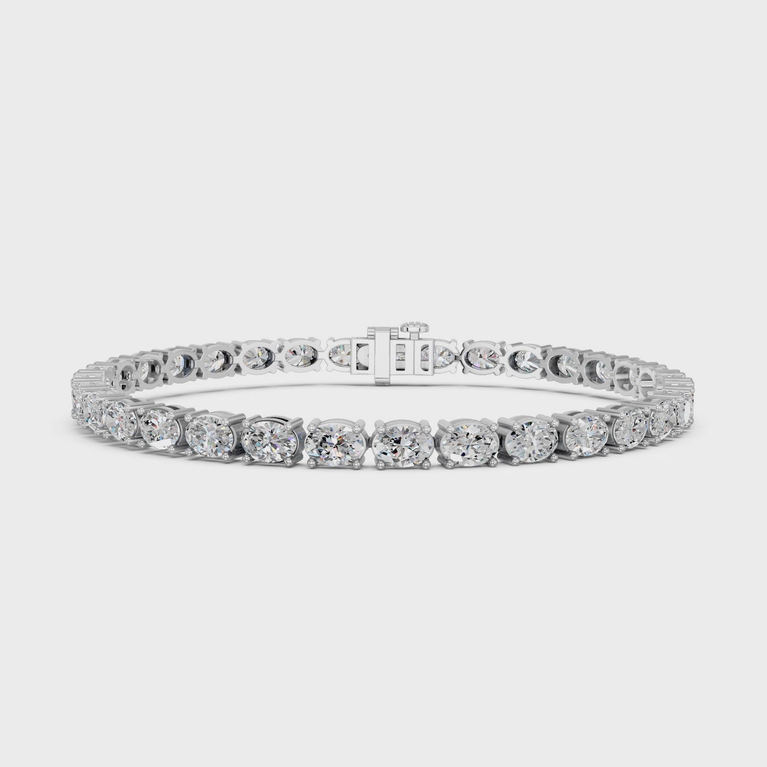 Oval Lab Diamond E-W Tennis Bracelet in 14K White Gold – video