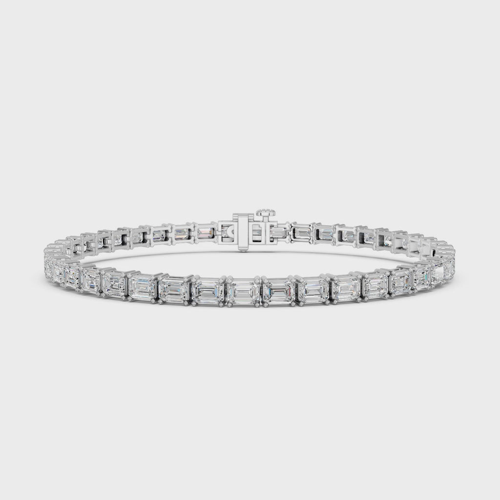 Emerald Cut Lab Diamond E-W Tennis Bracelet in 14K White Gold – video