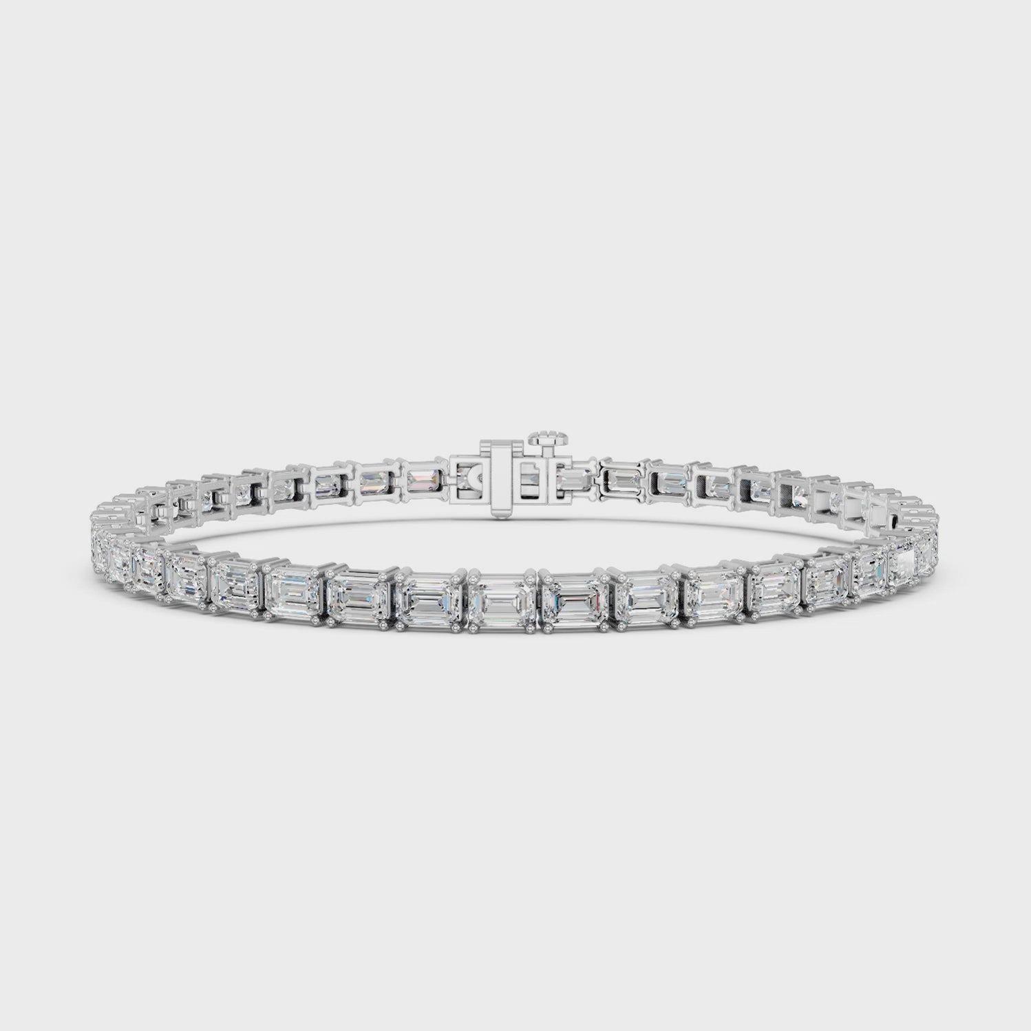 Emerald Cut Lab Diamond E-W Tennis Bracelet in 14K White Gold – video