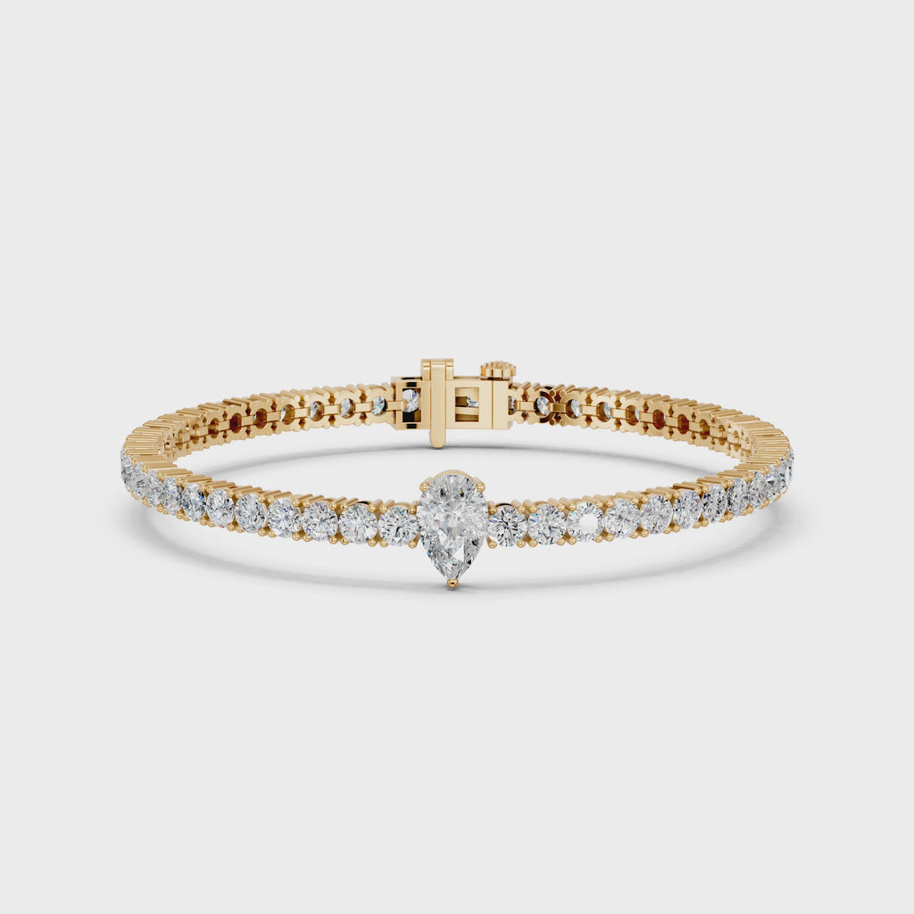 Pear Center Stone Lab Diamond Tennis Bracelet in 14K Yellow Gold – video