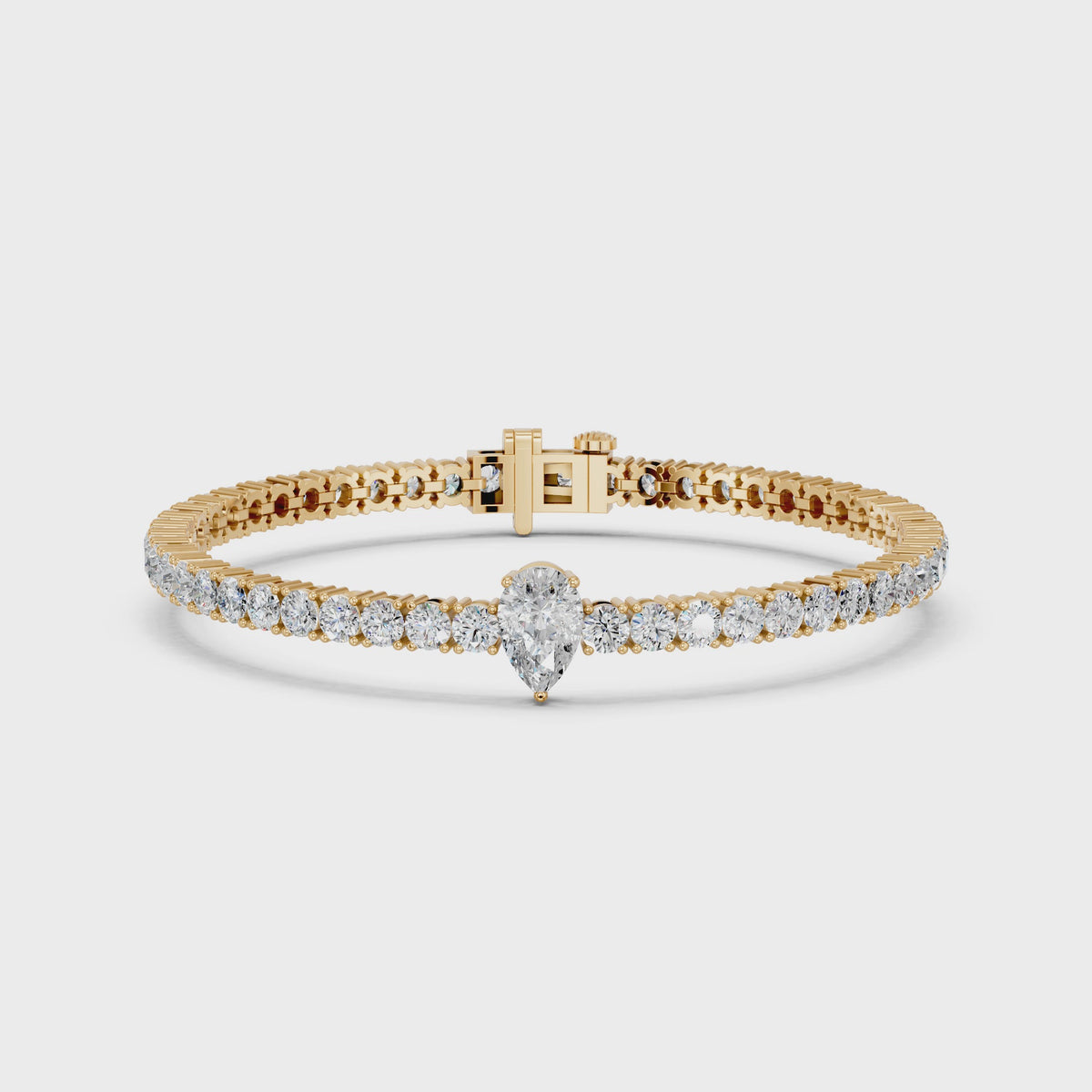 Pear Center Stone Lab Diamond Tennis Bracelet in 14K Yellow Gold – video