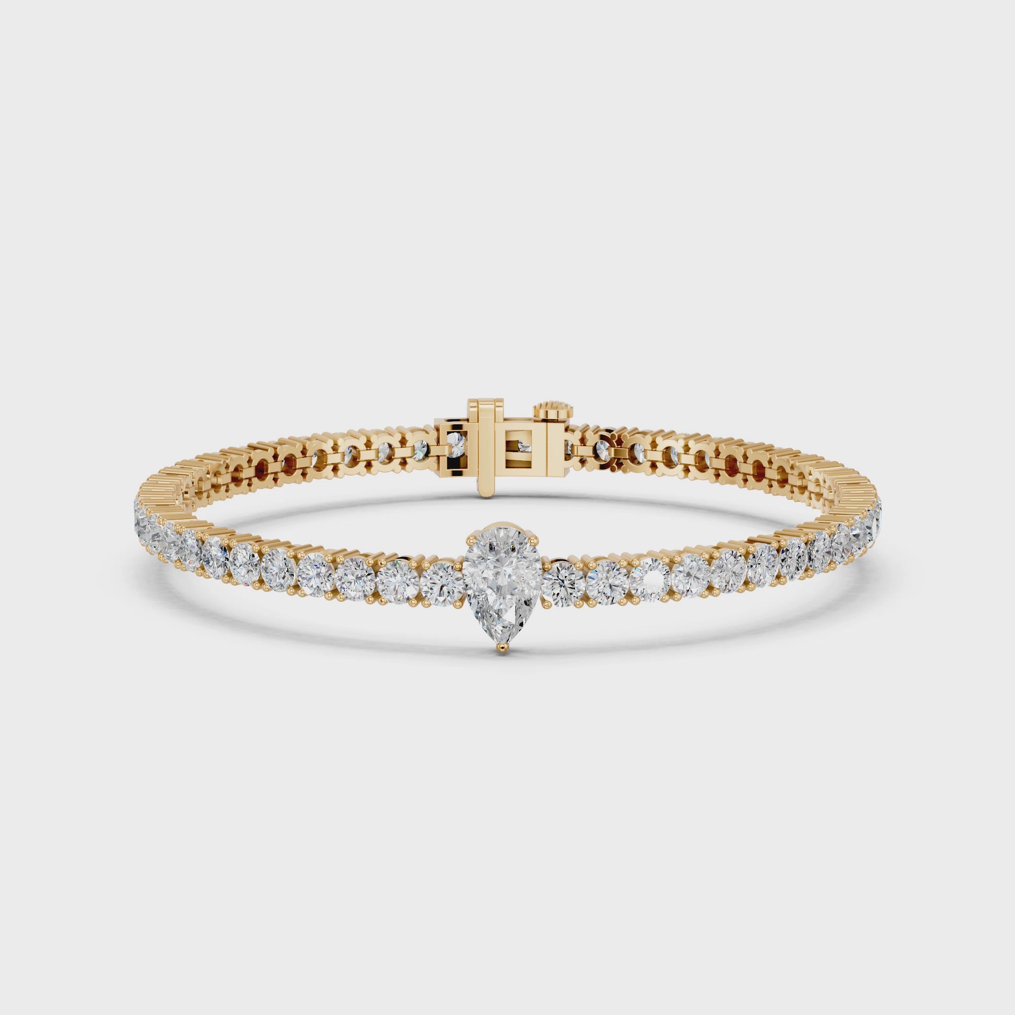 Pear Center Stone Lab Diamond Tennis Bracelet in 14K Yellow Gold – video