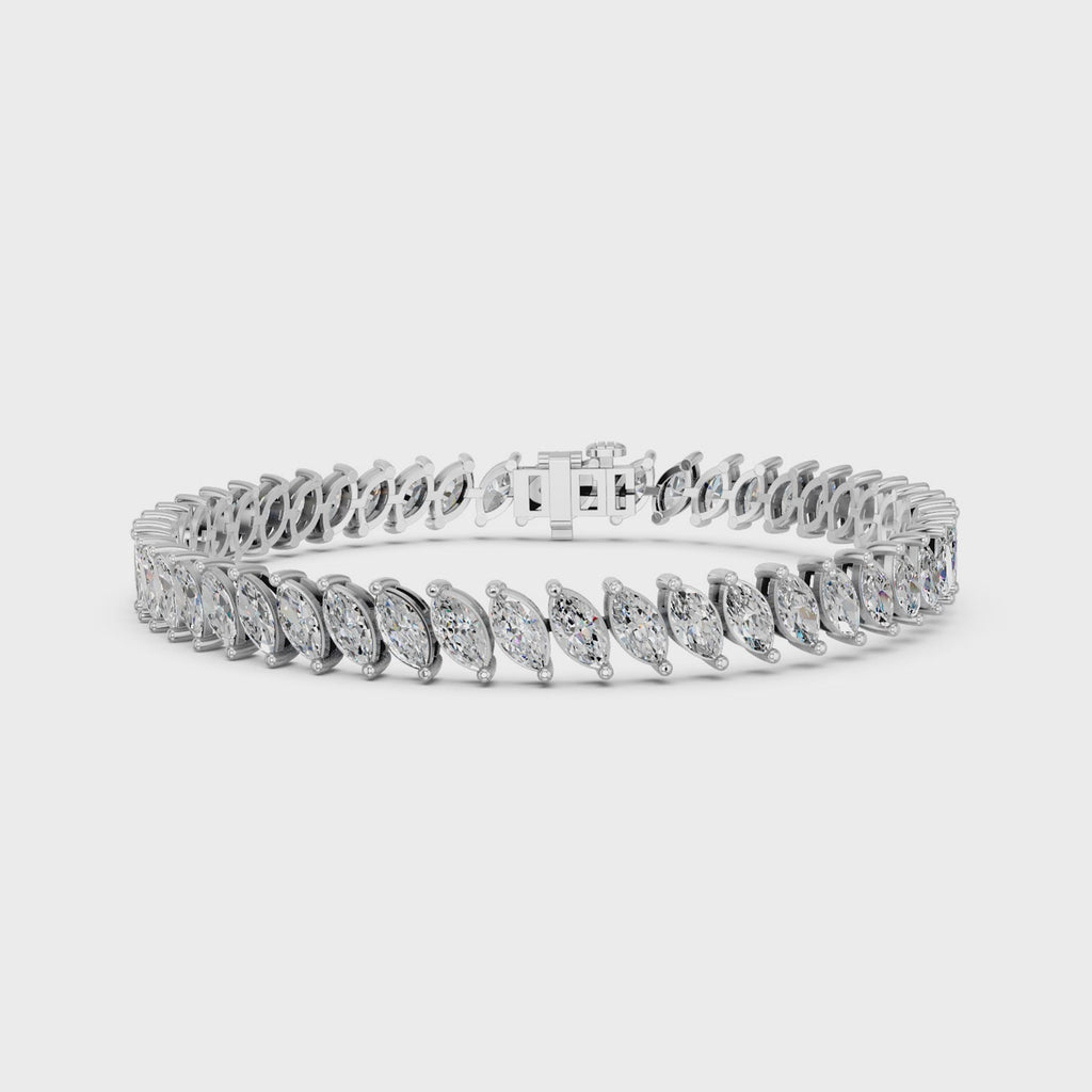 Angled Marquise Lab Diamond Tennis Bracelet in 14K White Gold – video