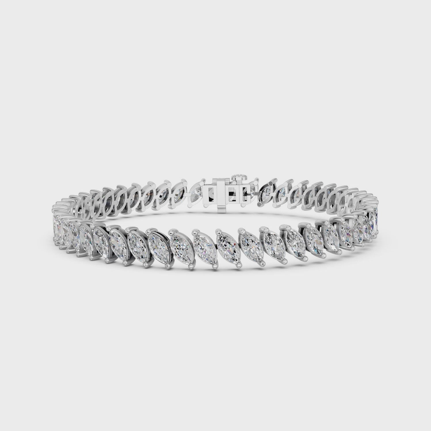 Angled Marquise Lab Diamond Tennis Bracelet in 14K White Gold – video