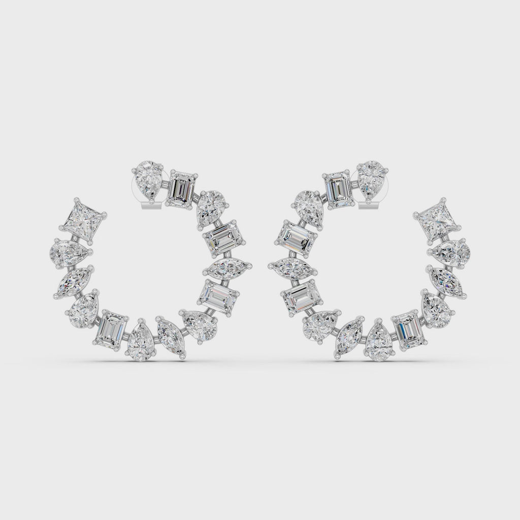 Multi Shape Lab Diamond Circle Earring in 14K White Gold – video