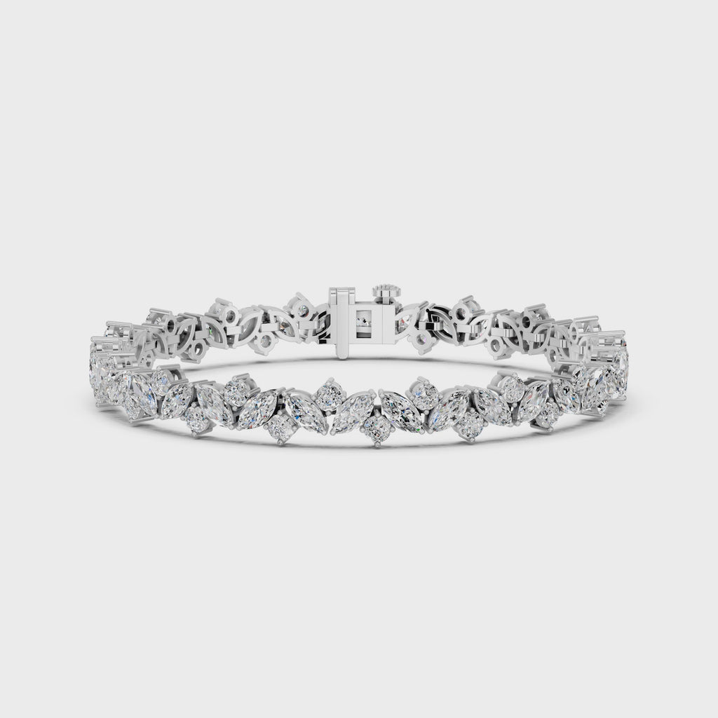 Woven Marquise And Round Lab Diamond Tennis Bracelet in 14K White Gold – video