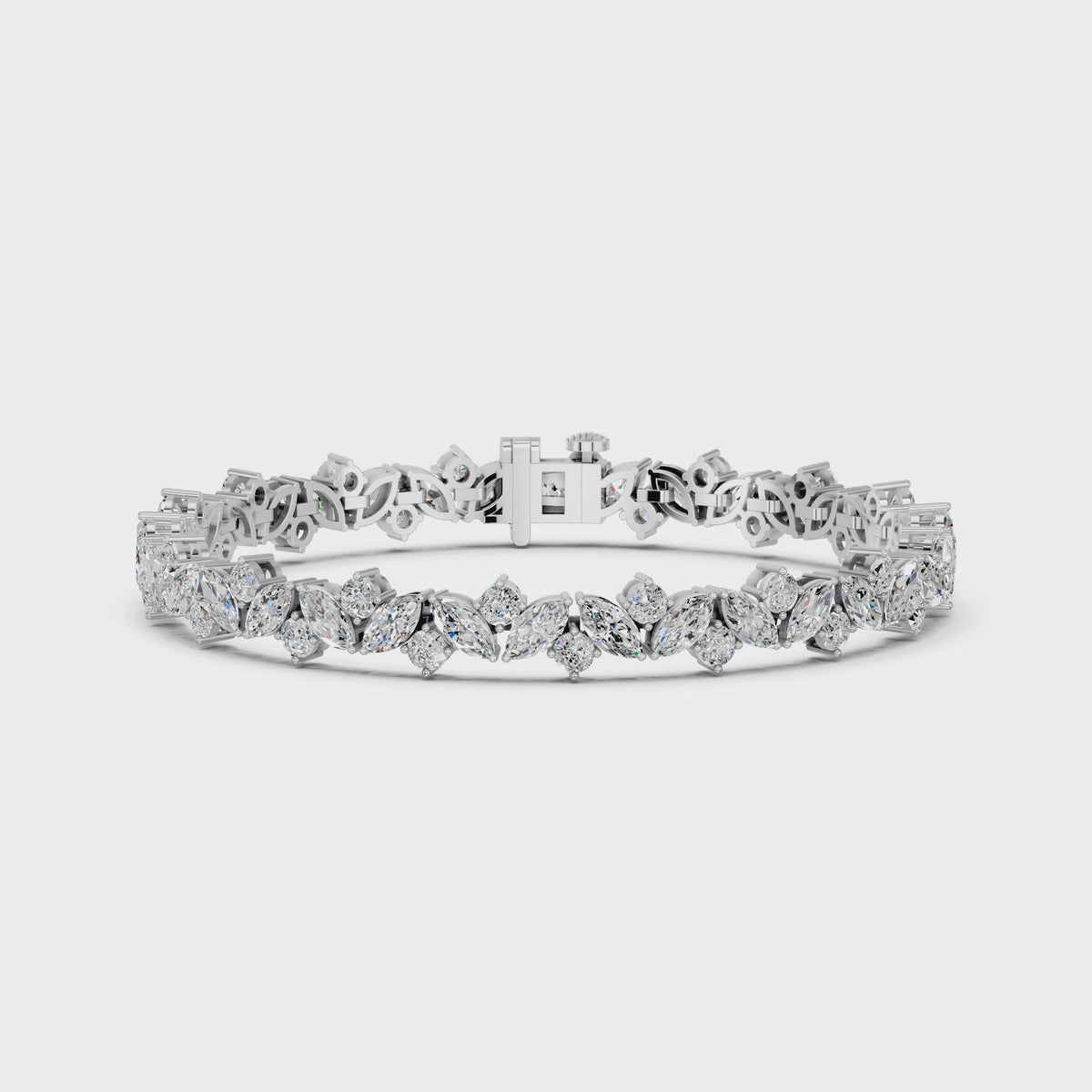 Woven Marquise And Round Lab Diamond Tennis Bracelet in 14K White Gold – video