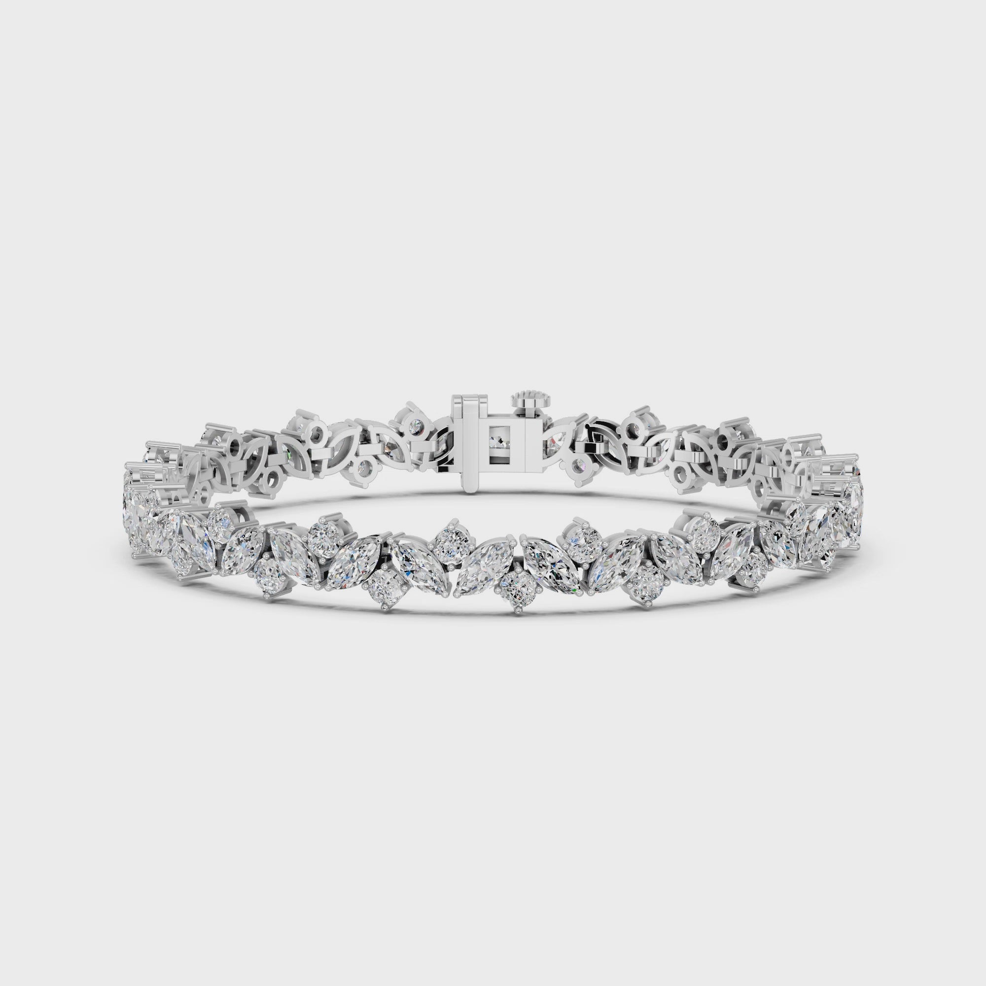 Woven Marquise And Round Lab Diamond Tennis Bracelet in 14K White Gold – video