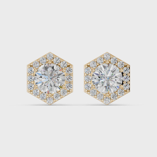 Round Lab Diamond Halo Stud in 14K Yellow Gold – video