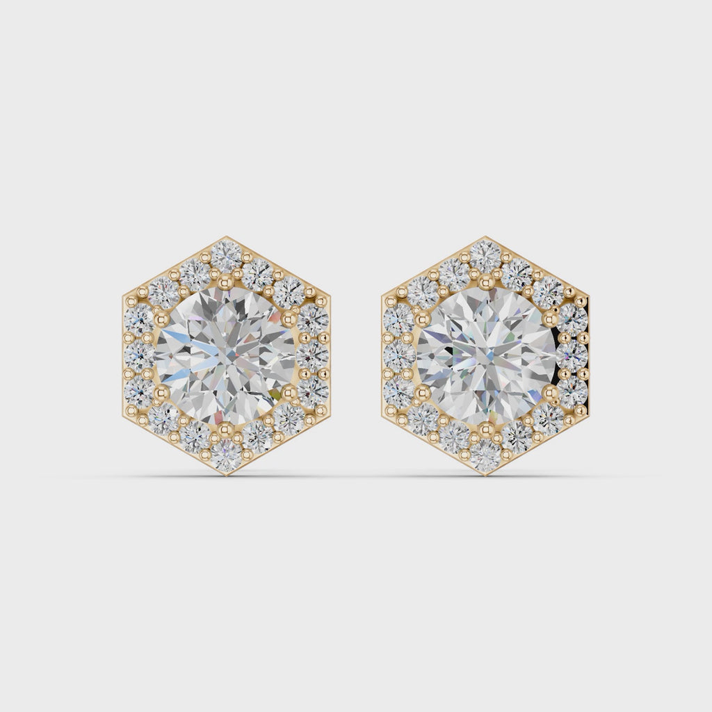 Round Lab Diamond Halo Stud in 14K Yellow Gold – video