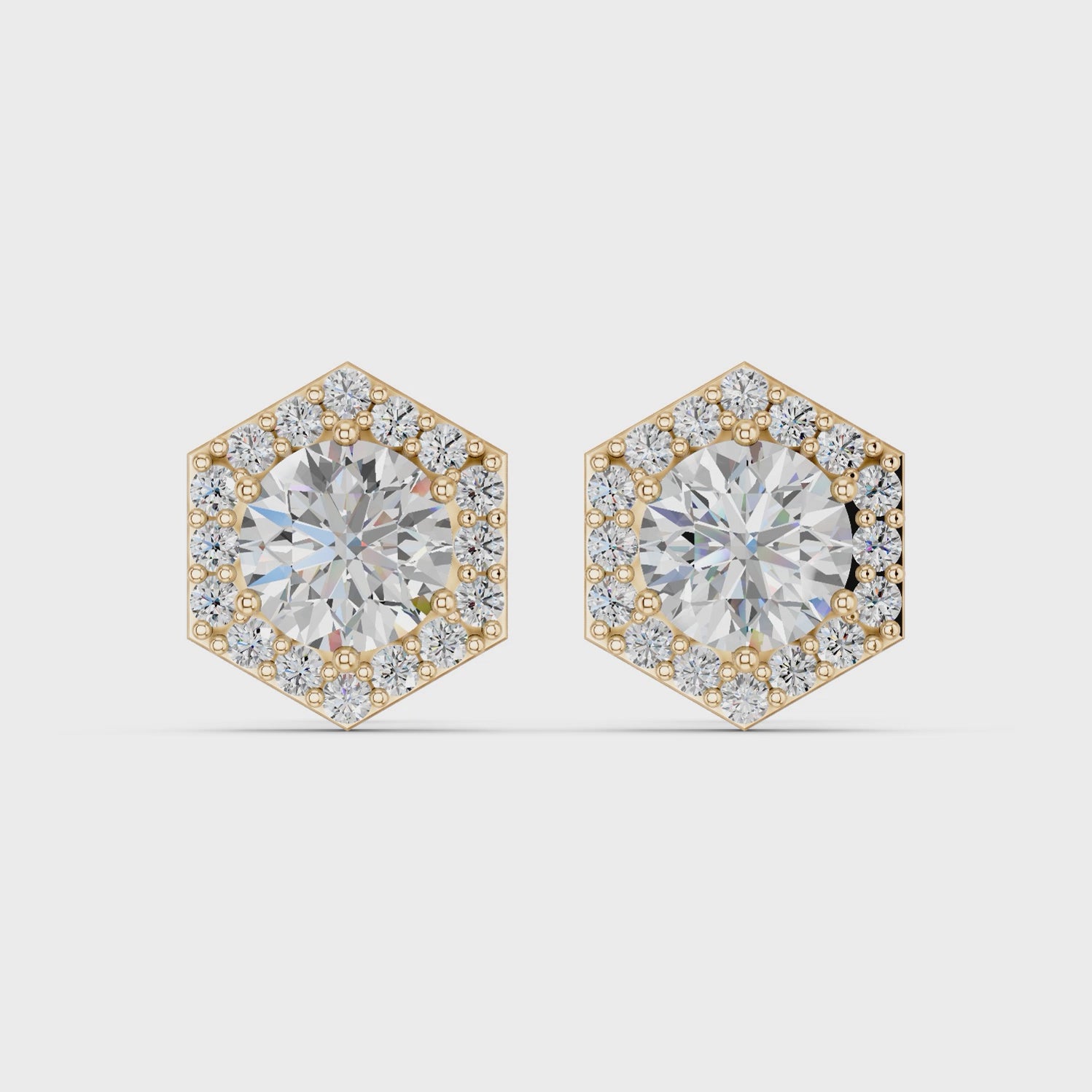 Round Lab Diamond Halo Stud in 14K Yellow Gold – video
