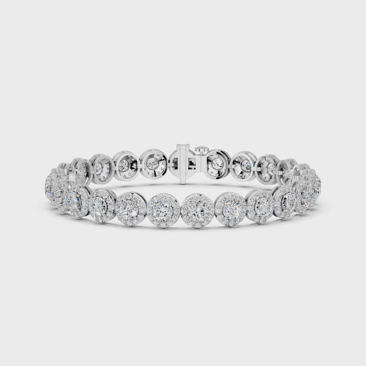 Round Lab Diamond Halo Tennis Bracelet in 14K White Gold – video