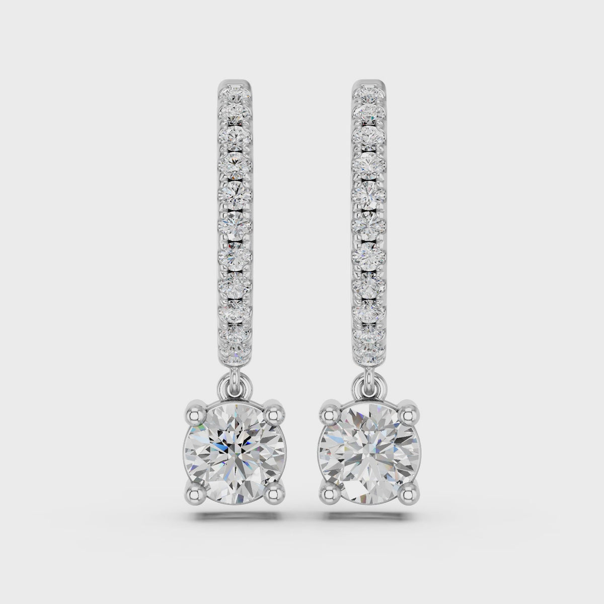 Round Lab Diamond Dangle Drop Hoop Earring in 14K White Gold – video