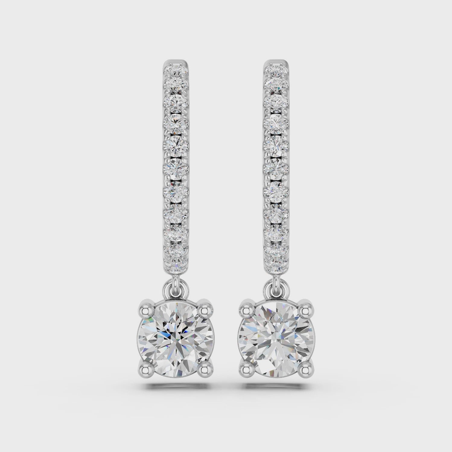 Round Lab Diamond Dangle Drop Hoop Earring in 14K White Gold – video
