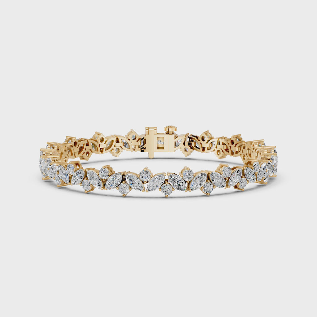 Woven Marquise And Round Lab Diamond Tennis Bracelet in 14K Yellow Gold – video