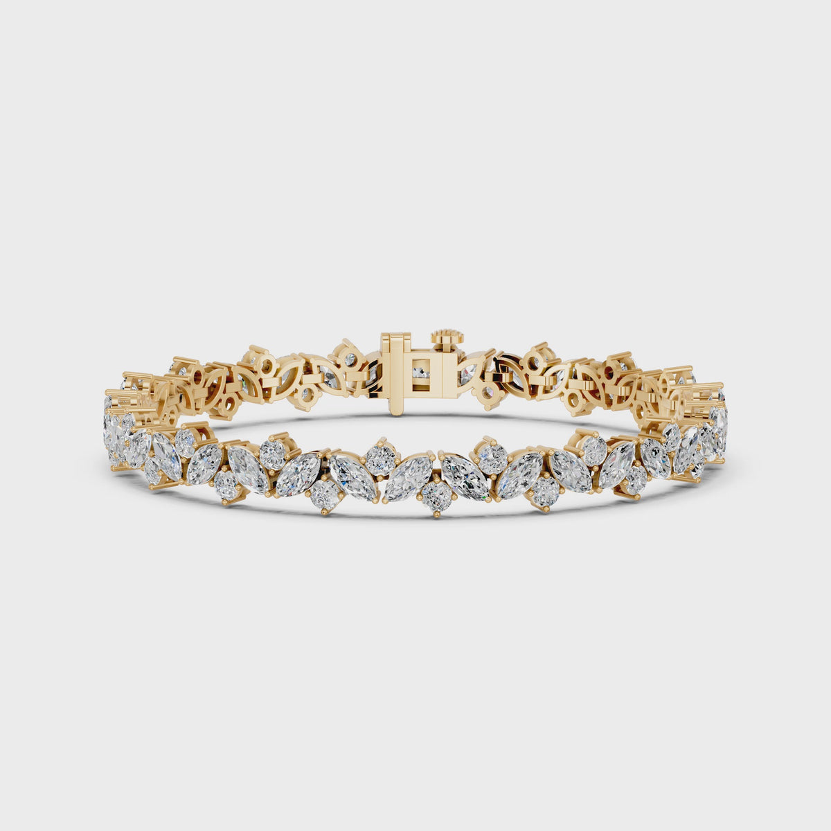 Woven Marquise And Round Lab Diamond Tennis Bracelet in 14K Yellow Gold – video