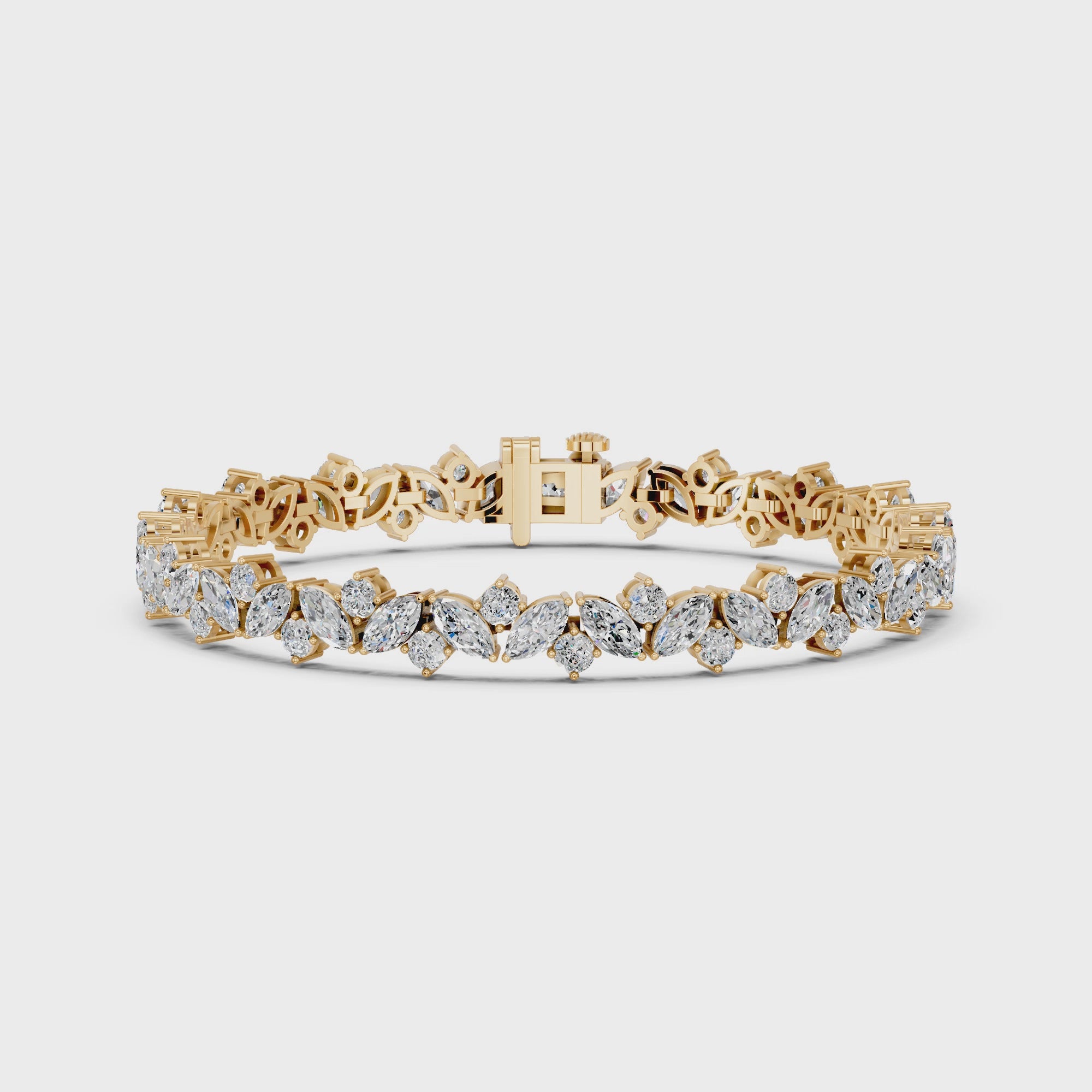 Woven Marquise And Round Lab Diamond Tennis Bracelet in 14K Yellow Gold – video