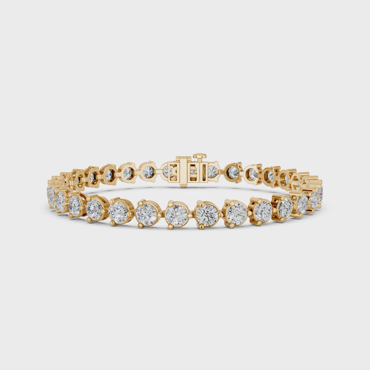 Round Lab Diamond 3 Prong Tennis Bracelet in 14K Yellow Gold – video
