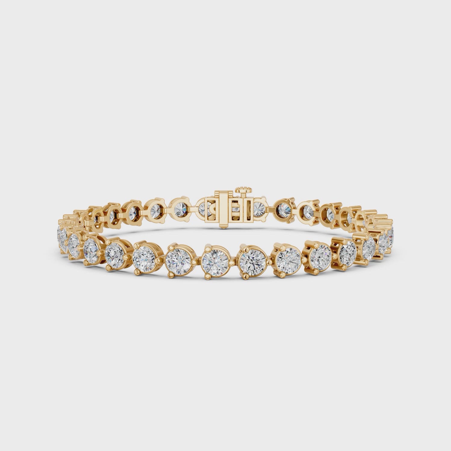Round Lab Diamond 3 Prong Tennis Bracelet in 14K Yellow Gold – video