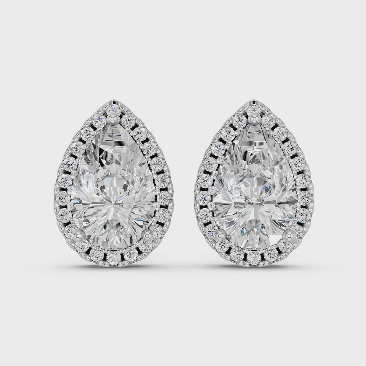 Pear Lab Diamond Halo Stud in 14K White Gold – video