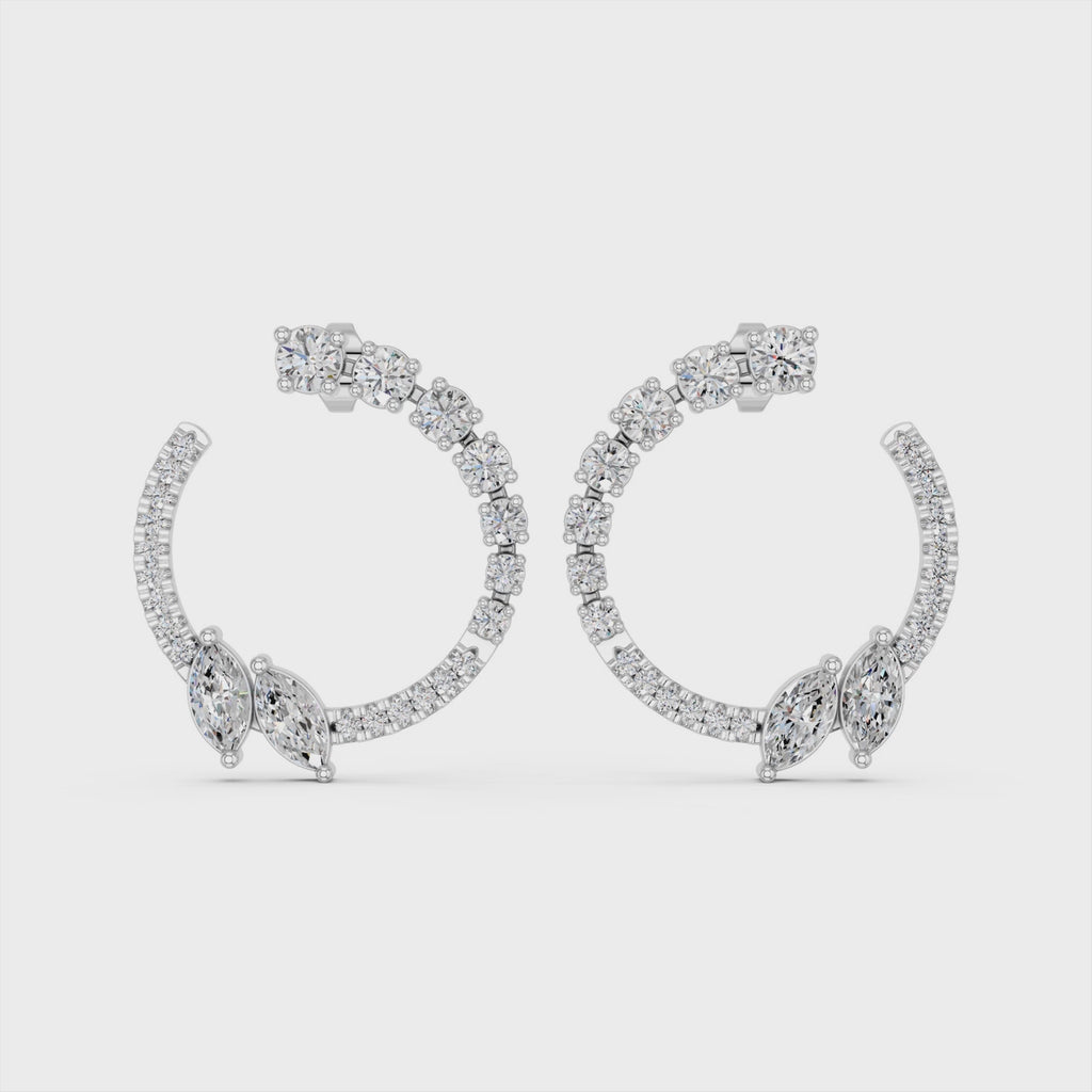 Marquise & Round Lab Diamond Circle Earring in 14K White Gold – video
