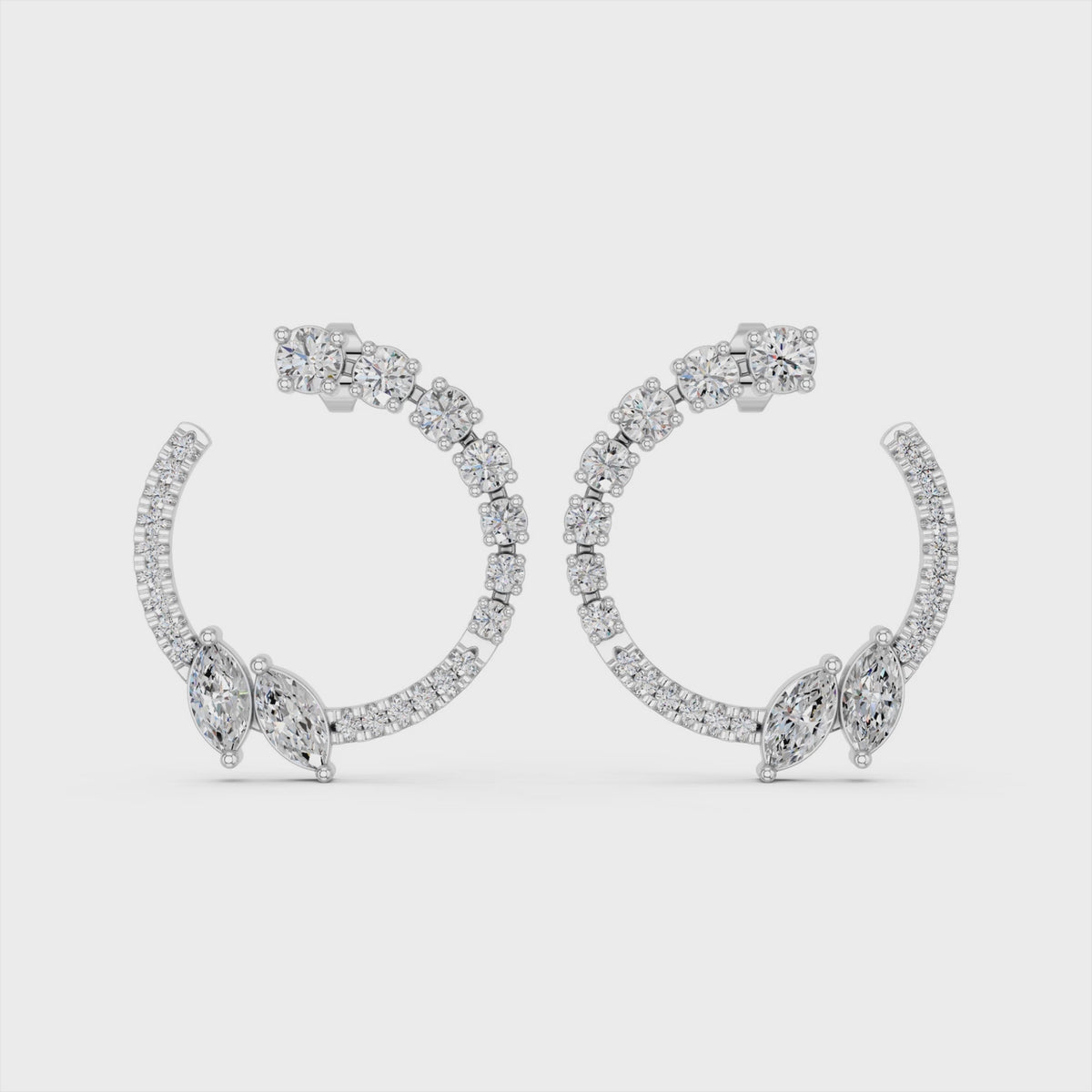 Marquise & Round Lab Diamond Circle Earring in 14K White Gold – video